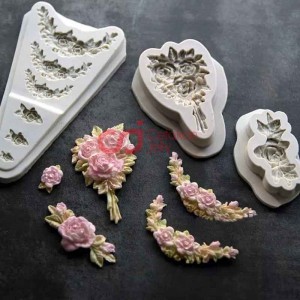 CJ Cetakan Clay Fondant Rose with Leaf 6 cavity Silikon